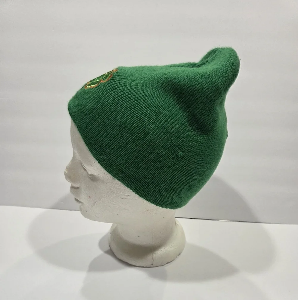 Youth Green Beanie with Shamrock Embroidery